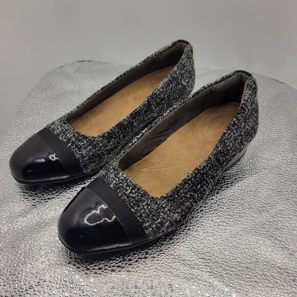 Clarks Artisan Womens Keesha Rosa Pumps Black Leather Textile Size 5.5 Comfort - Picture 1 of 12